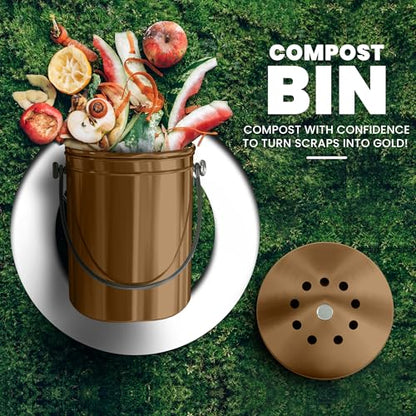 Utopia Kitchen Countertop Compost Bin 1.3 Gallon, Stainless Steel, Bronze - color: Bronze, size: 1.3 Gallon (Pack of 1)
