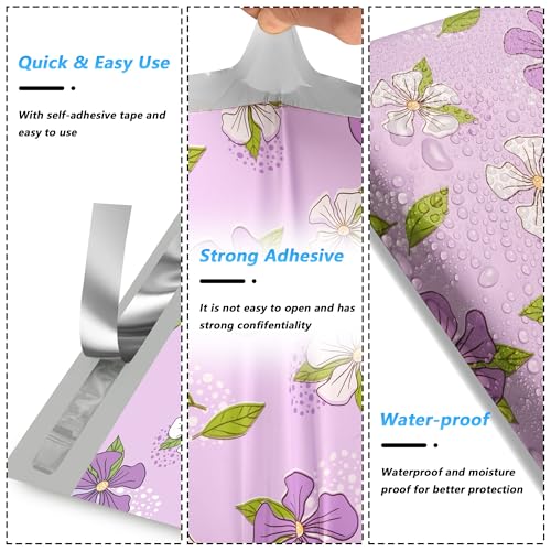 Poly Mailer 6x9 Inch 100 Pcs, Shipping Bags for Clothing - color: Purple Flowers, size: 6x9 Inch 100Pcs