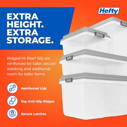 Hefty 18 Qt Hi-Rise Storage Bin with Lid, Stackable Plastic Storage Container, Organizer for Home, Garage & Closet, 8 Pack, Gray - size: 18 QT - 8 Pack