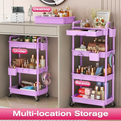 Goovilla Rolling Makeup Organizer Cart with Removable Drawer, 4 Tier Purple - color: Purple, size: 4 Tier