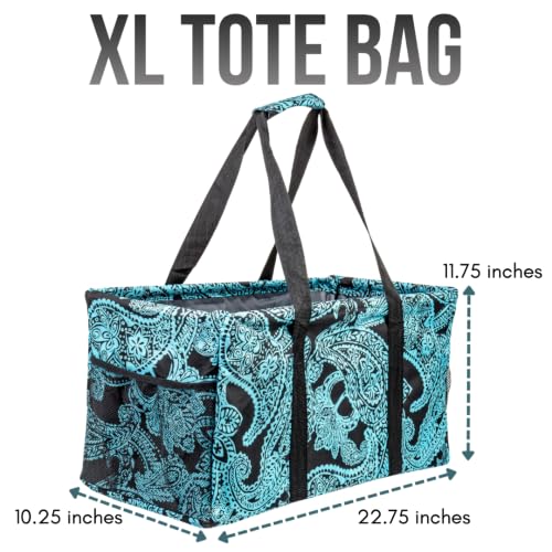 Extra Large Utility Tote Bag - Oversized Collapsible Beach Bag - Paisley Blue - color: Paisley Blue