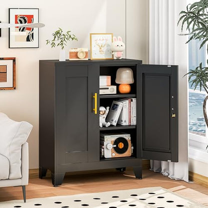 Black Metal Storage Cabinet, 36" Steel Locking Cabinets - color: Black, size: 13.78"D x 27.56"W x 35.83"H