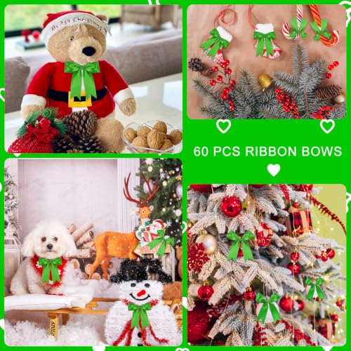 Emerald Green Bows 60Pcs 3.5Inch Pre-Tied Satin Ribbon Bows, Sticky Dots - color: Emerald green, size: 60 PCS