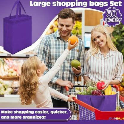 Windyun 50 Pcs Reusable Tote Bag Bulk 8 x 4 x 10 Inch, Dark Purple - color: Dark Purple
