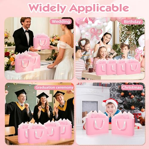 Epoesch 4 Pack Medium Pink Gift Bags with Handles and 12 Tissue Papers - color: Pink Gift Bags