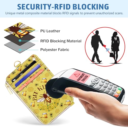 Piefly Bee Kind Lanyard Wallet with ID Badge Holder, Small RFID Keychain - color: Bee