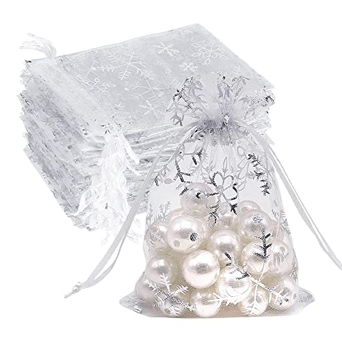 HRX Package 100pcs Snowflake Organza Christmas Gift Bags for Candy Jewelry - color: White