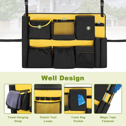 HODRANT 32-55 Gallon Trash Can Caddy Bag with Multi Pockets for Clean Tools - color: Black+Yellow