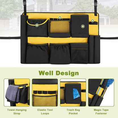 HODRANT 32-55 Gallon Trash Can Caddy Bag with Multi Pockets for Clean Tools - color: Black+Yellow