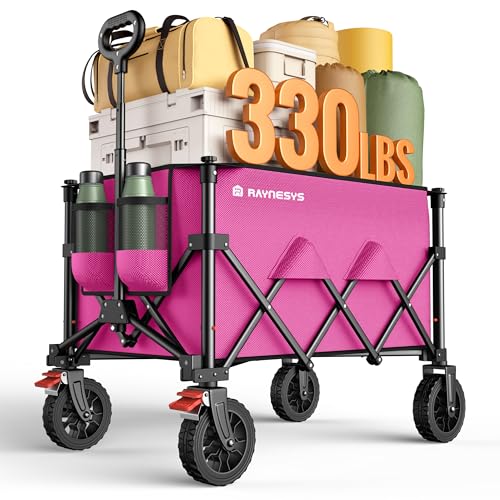 180L Wagons Carts Foldable with Wheels and Brakes for Camping Grocery - color: Pink, size: 180l