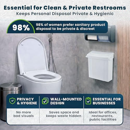 Alpine Sanitary Napkin Receptacle - Feminine Hygiene Disposal Container, Wall Mounted Trash Can with Odor Control Seal & Installation Hardware (White) - color: White