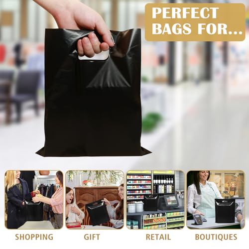 100 Pack Black Plastic Bags, 9"x12" Merchandise Bags With Die Cut Handles - color: Black