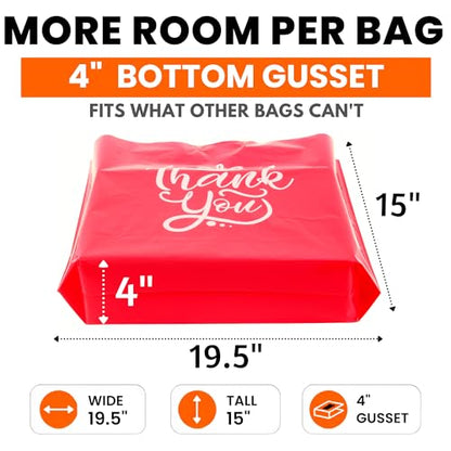 19x15 Large Thank You Bags with Handles for Small Business, 60 pack - color: Pink