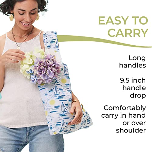 rockflowerpaper Reusable Grocery Bags - Washable, Foldable, Packable Tote, Large Handles, Heavy Duty, Zippered Top Pouch - color: Sails