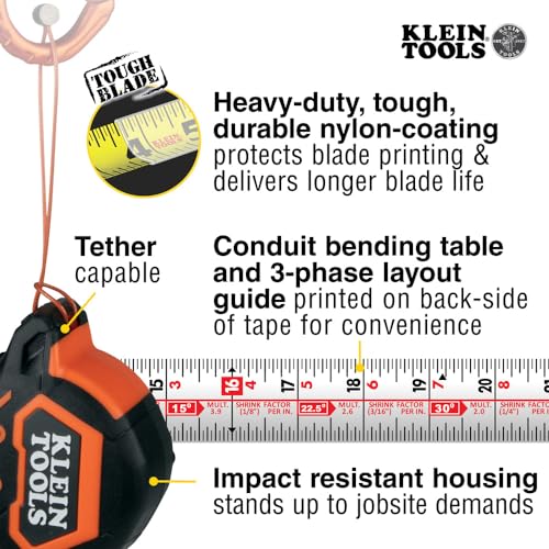 Klein Tools 9216 Tape Measure, Heavy-Duty Measuring Tape with 16-Foot Double-Hook Double-Sided Nylon Reinforced Blade, with Metal Belt Clip - color: 16-Foot