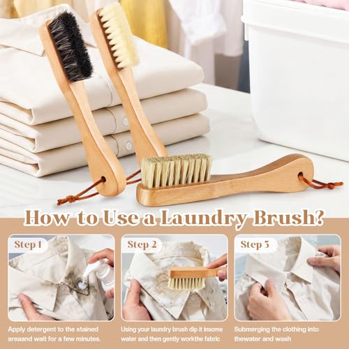 3 Pcs Wooden Laundry Stain Brush Stain Remover Dauber Brushes with Square Head Boar Bristle Small Stain Brush for Clothes for Scrubbing Stains from Furniture Fabric Leather(3 Pcs H) - style: 3 Pcs H