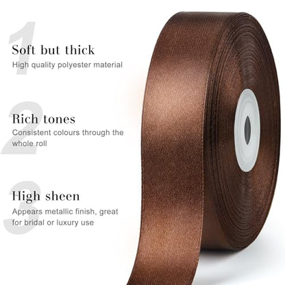 Brown Satin Ribbon, 1 Inch, 50 Yards - color: brown