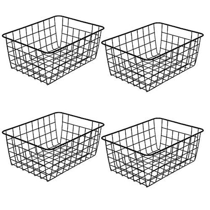 LeleCAT Wire Storage Baskets,Metal Wire Food Storage Organizer Bin Basket with Handles for Kitchen Cabinets, Pantry, Bathroom, Closets, Garage,Black 4 Pack - size: 4 Pack