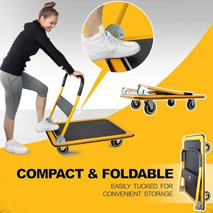 Wellmax Push Cart Dolly, Foldable Moving Platform Flat Cart, 660 lb, Yellow - color: Yellow, size: 660 Lbs