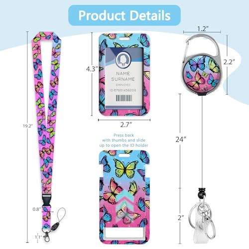 Gctriki Butterfly Lanyards for ID Badges, Badge Holder Retractable Clip - color: Butterfly