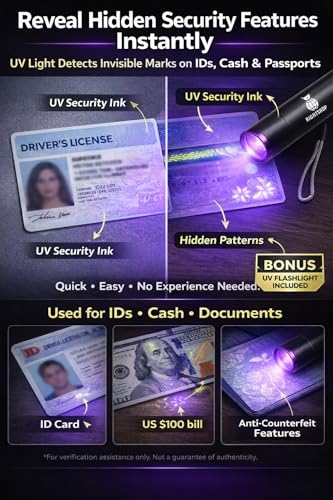 Counterfeit Bill Detector Machine with UV Flashlight, IR MG UV Detection - Fake Bill Checker for USD, EUR & GBP, Cash Value Calculator with Automatic 4-Way Orientation
