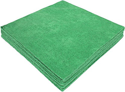 CleanAide Ultrasonic-Cut 300 GSM Microfiber Cleaning Towels, Lint-Free, Scratch-Free, Highly Absorbent, Durable & Reusable with Label-Free Edges for Auto, Home & Commercial Use, 14" x 14", 12-Pack, - color: Green