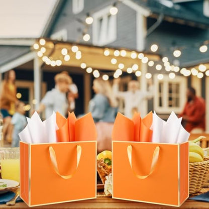 ReliThick 12 Pack Paper Gift Bag with Handles & Tissue, Orange, Gold - color: Orange, Gold