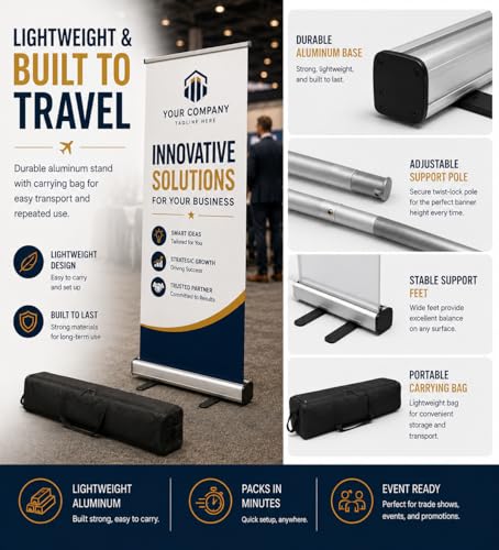 Custom Retractable Banner Stand 33.5x80, Personalized Roll Up Display for Trade Shows, Business Events, Church, School & Wedding Welcome Signs, Portable Aluminum Banner Stand with Carry Bag, Banner Stand - color: Banner & Stand