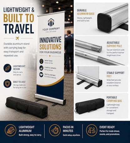 Custom Retractable Banner Stand 33.5x80, Personalized Roll Up Display for Trade Shows, Business Events, Church, School & Wedding Welcome Signs, Portable Aluminum Banner Stand with Carry Bag, Banner Stand - color: Banner & Stand