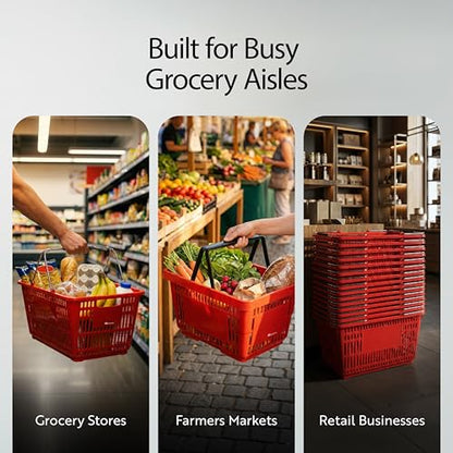 Restaurantware Plastic Shopping Basket, Red, with Steel Handles - style: Steel Handles