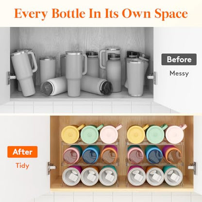Lifewit Stackable Water Bottle Organizer, Clear Tumbler Holder for Cabinet - size: 3 Tier-9 Bottle