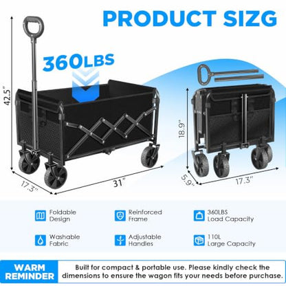 LIAPOTT Wagons Carts Foldable, Lightweight Collapsible Wagon Cart, 360lbs - color: Black