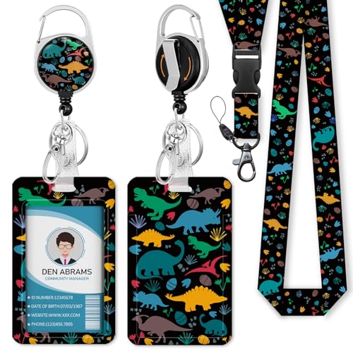 Piefly Lanyards for Id Badge, Teacher Card Holder Retractable Reel Dinosaur - color: Dinosaur