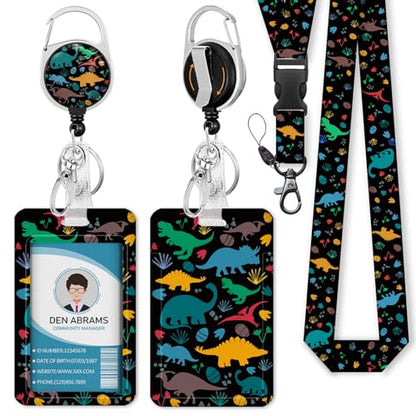 Piefly Lanyards for Id Badge, Teacher Card Holder Retractable Reel Dinosaur - color: Dinosaur