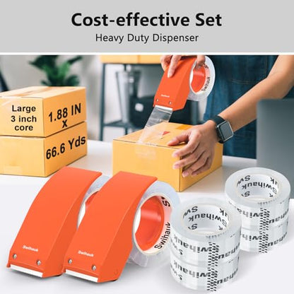 Swihauk 1.88 in x 66.6 YDs Heavy Duty Packing Tape with Dispenser, Strong & Durable Shipping Tape, Packaging Tape, Clear Package Tape for Shipping Moving Storage and Mailing, 6 Roll + 2 Dispenser - size: 6 Roll + 2 Dispenser