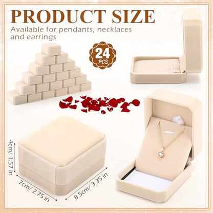 Sureio 24 Pcs Velvet Jewelry Gift Boxes Bulk Beige - color: Beige