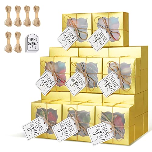KPOSIYA 60pcs Small Cookie Boxes with Window, 4x4x2.5 Gold Bakery Box - color: Gold, size: 60