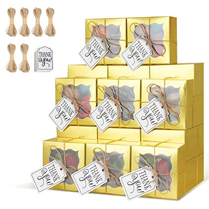 KPOSIYA 60pcs Small Cookie Boxes with Window, 4x4x2.5 Gold Bakery Box - color: Gold, size: 60
