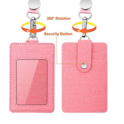 Life-Mate Badge Holder - Leather ID Badge Card Holder Wallet Case with 3 Cards Slot and Neck Lanyard/Strap. Additional Retractable Badge Reel with Belt Clip (Pink) - color: Pink