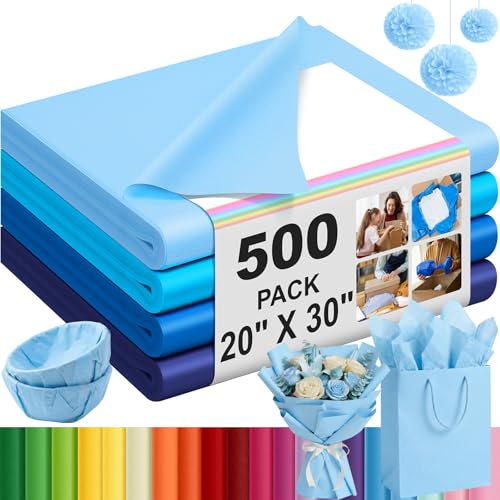 500 Sheets Blue Tissue Paper Bulk 20 x 30 Inch for Homecoming Gift Bags - color: Blue Series, size: 20 x 30 Inch