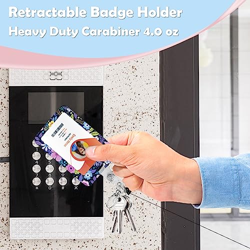 ID Badge Holder with Lanyard,Retractable ID Badge Card Holders Detachable Neck Lanyard Strap with Badge Reel and Vertical ID Holder for Nurse Students Teachers Office Staff(Flower Purple) - color: Flower Purple