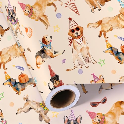 Sikiweiter Dog Birthday Wrapping Paper Roll - 17 Inches x 16.5 Feet, Fun and Colorful Dog Party Print, Perfect for Gifts and Celebrations(Dog Birthday) - color: Dog Birthday