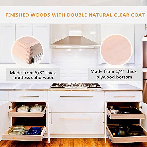 Mulush 13”W x 21”D x 3”H Soft Close Slide Out Wood Drawer Organizer for Kitchen, (Cabinet Opening Width>14.5 inches for Bottom Assembly, Width= 14 inches for Side Assembly) - size: 13"W x 21"D