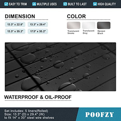 Poofzy Wire Shelf Liner 16" x 36", Set of 5 Black - color: Black, size: 16"x36" 5pcs