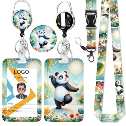 Cute Panda ID Badge Holder with Lanyard and Retractable Badge Reel - color: Cute Panda