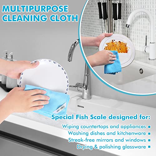 Streak Free Miracle Cleaning Cloths Easy Clean Nanoscale,Fish Scale Microfiber Window Mirror Glass Car Stainless Steel Cleaning,Lint Free Dish cloth Wine Glass Polishing Towel,Reusable,Pack 6,Blue - color: Blue 6p