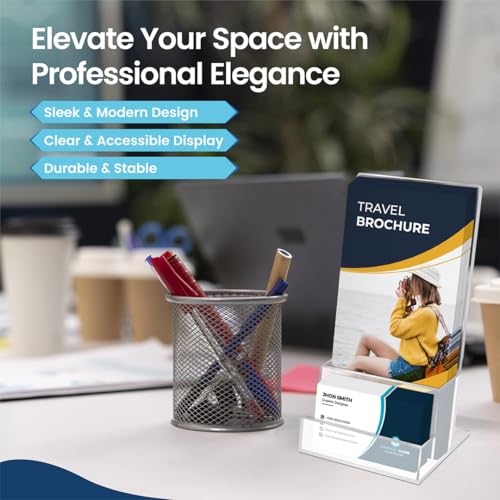 2 Pack Acrylic Brochure Holder Stand 4", Trifold Business Rack Card Holder - size: 7.6x4.4