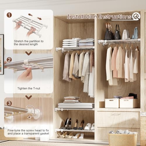 Hershii Metal Tension Shelf Expandable Shelf Rod Tension Closet Shelf - color: Ivory, size: 19.68 - 31.49 inches