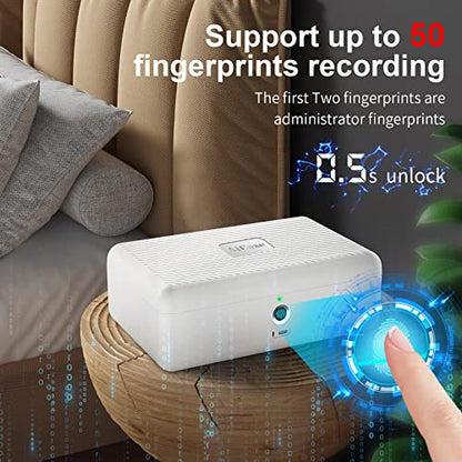 Biometric Fingerprint Storage Box,AICase Portable Cash Jewelry Security Case Lock Box Safe,Combination Lock for Car, Home,Office Travel White - color: White