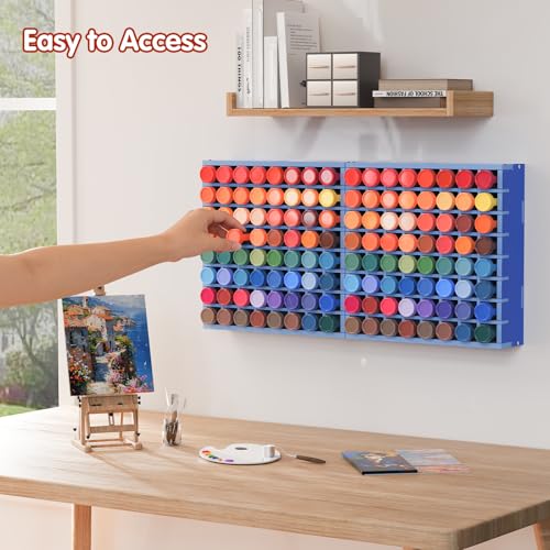 Krafetto 2 Pack 64-Grid Paint Organizer for 2 Oz Bottles, Wall Mount, Blue - color: 2pc blue paint rack